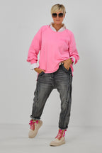 Oversized Sweaty mit Dackel-Flock, rosa-neonpink