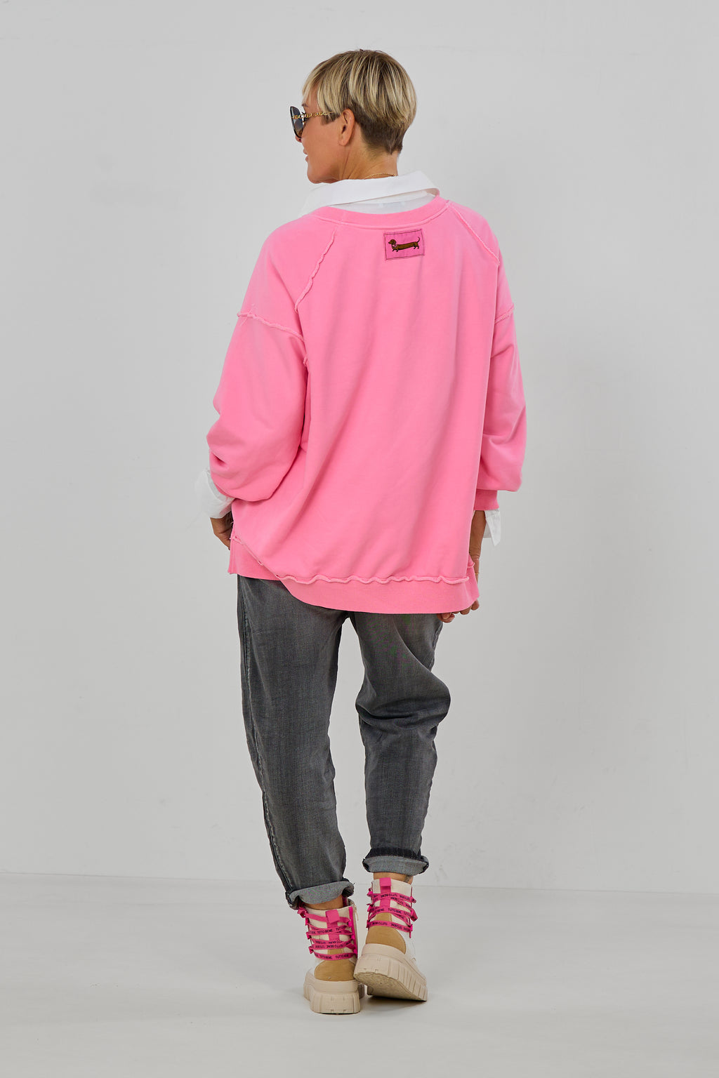 Oversized Sweaty mit Doggy-Flock, rosa-neonpink