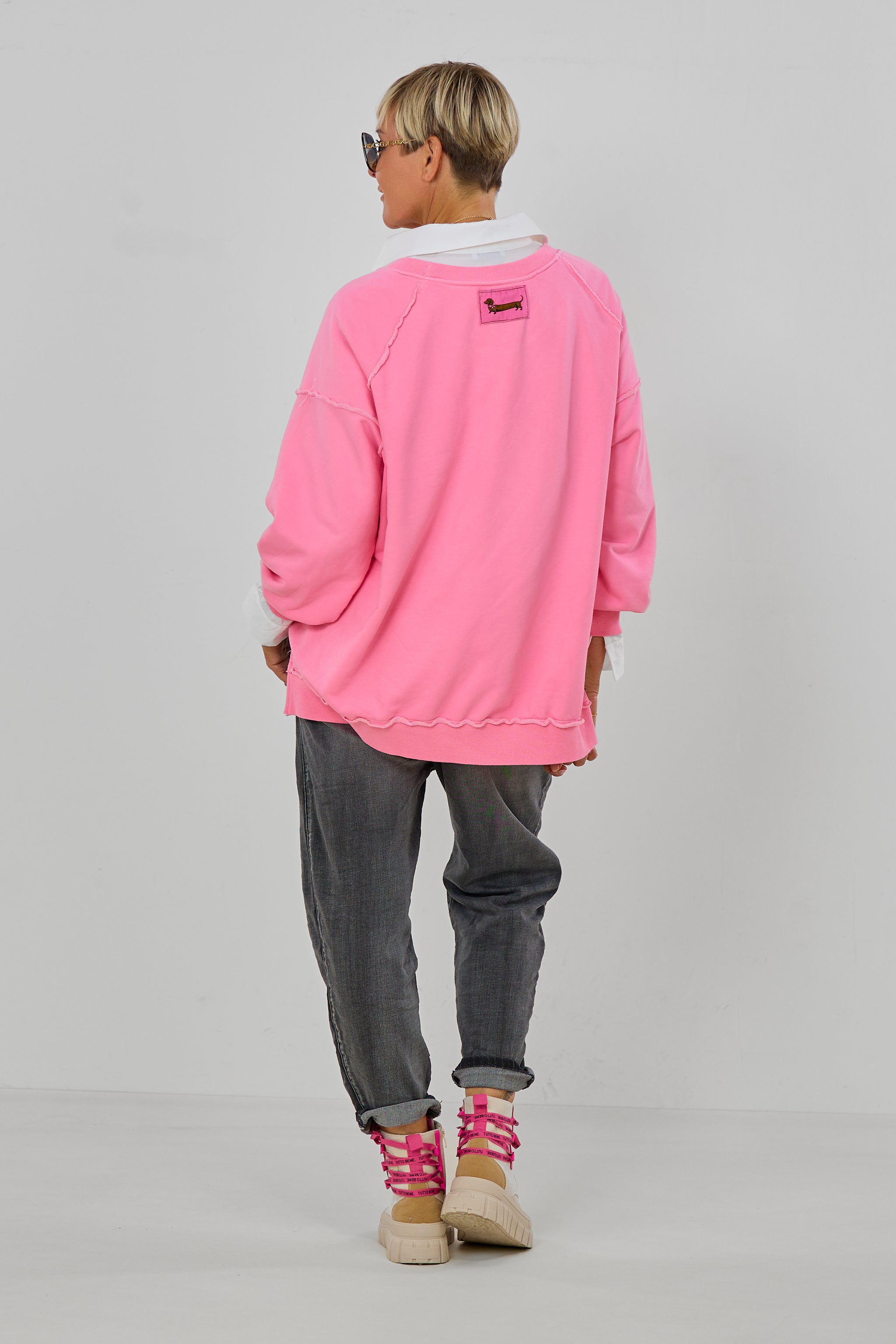 Oversized Sweaty mit Doggy-Flock, rosa-neonpink