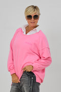 Oversized Sweaty mit Dackel-Flock, rosa-neonpink