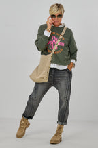 Sweaty COOL MOMS, khaki-neonpink/orange