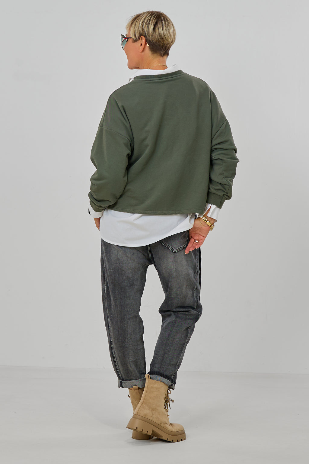 Sweaty COOL MOMS, khaki-neonpink/orange