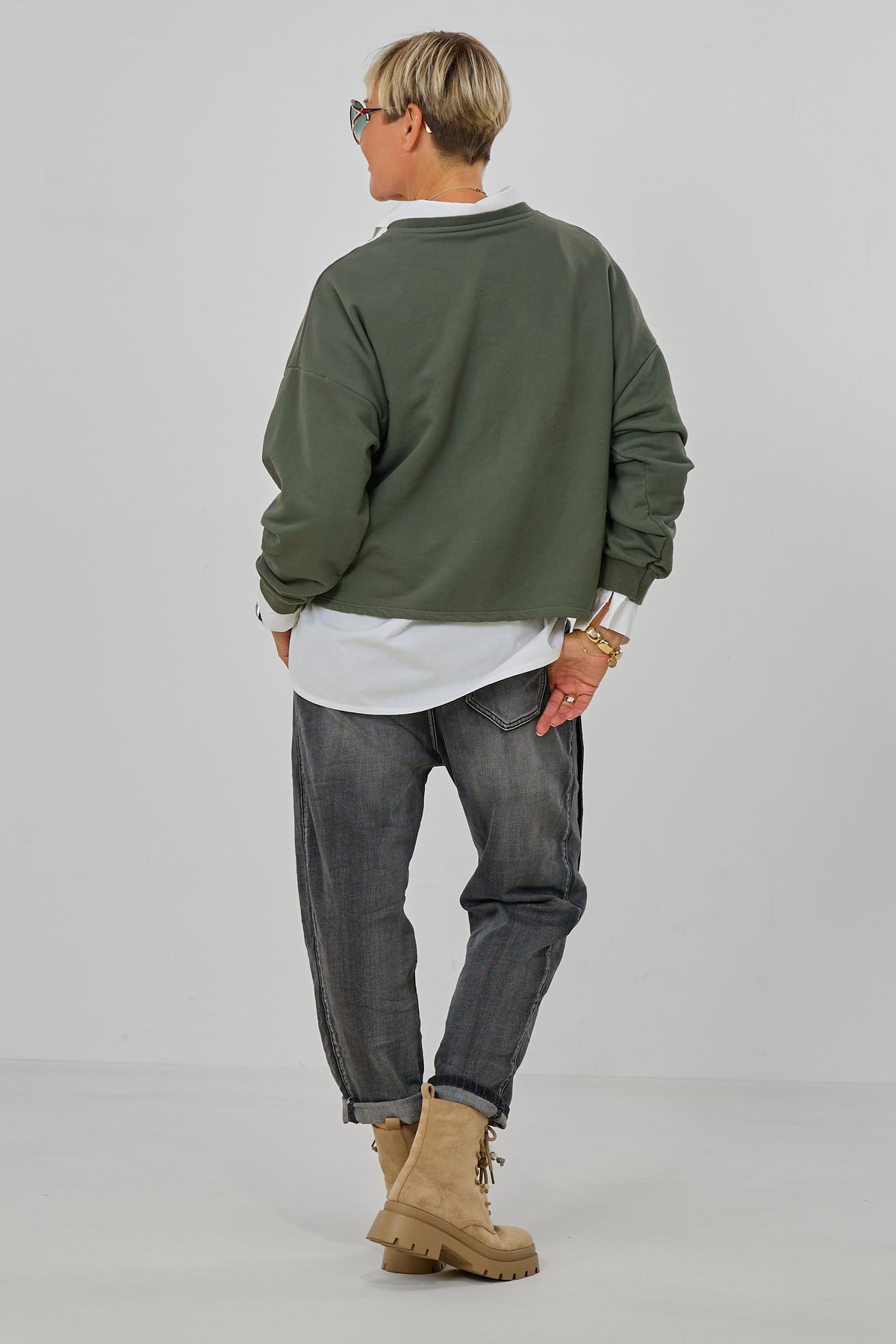 Sweaty COOL MOMS, khaki-neonpink/orange
