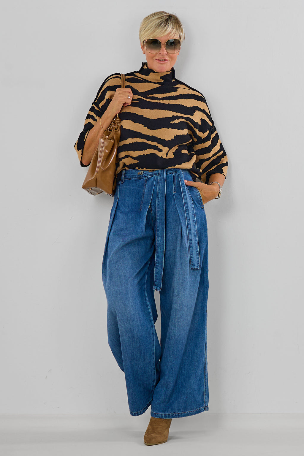 Highwaist Jeans mit Bändern, denim blue