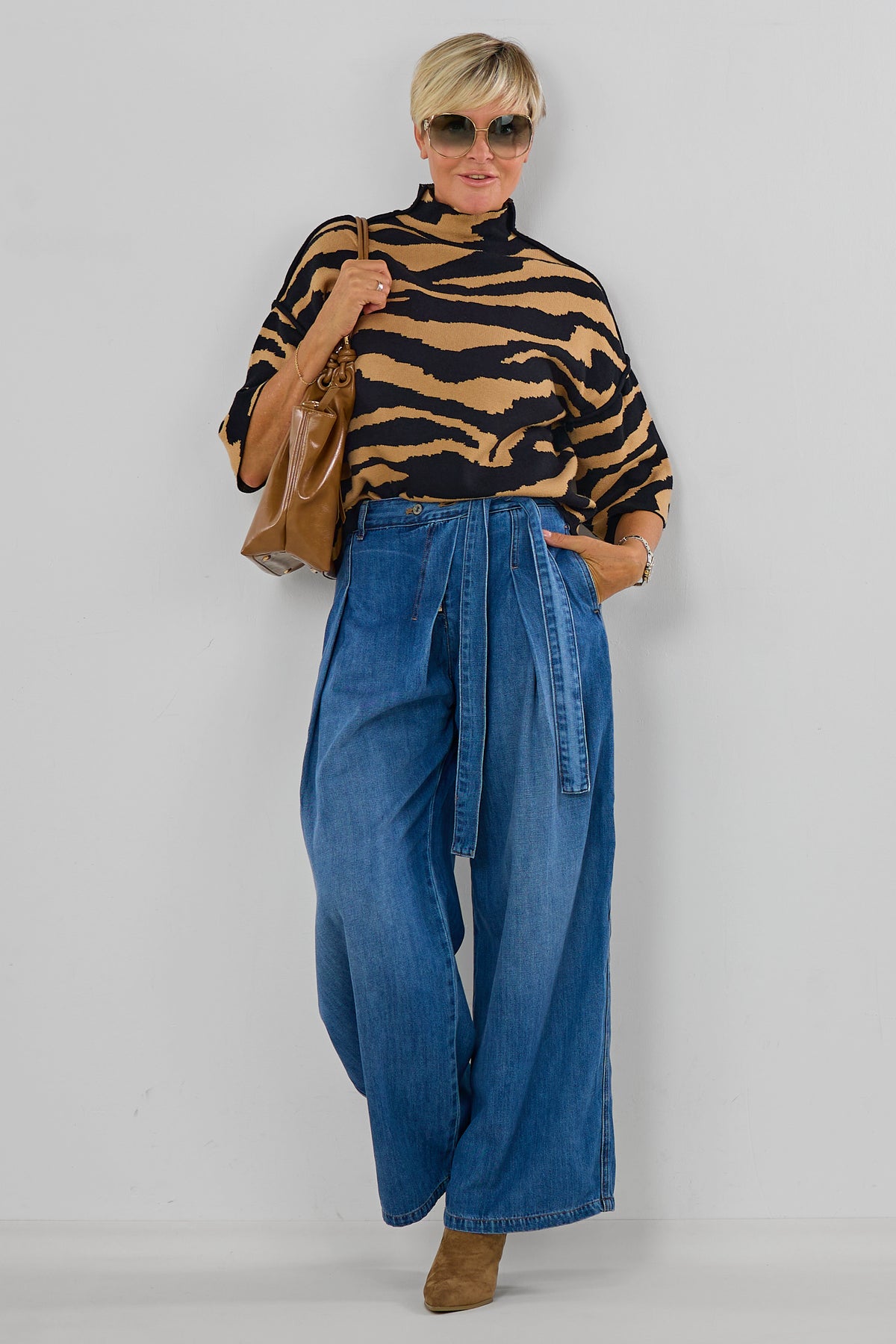 Highwaist Jeans mit Bändern, denim blue