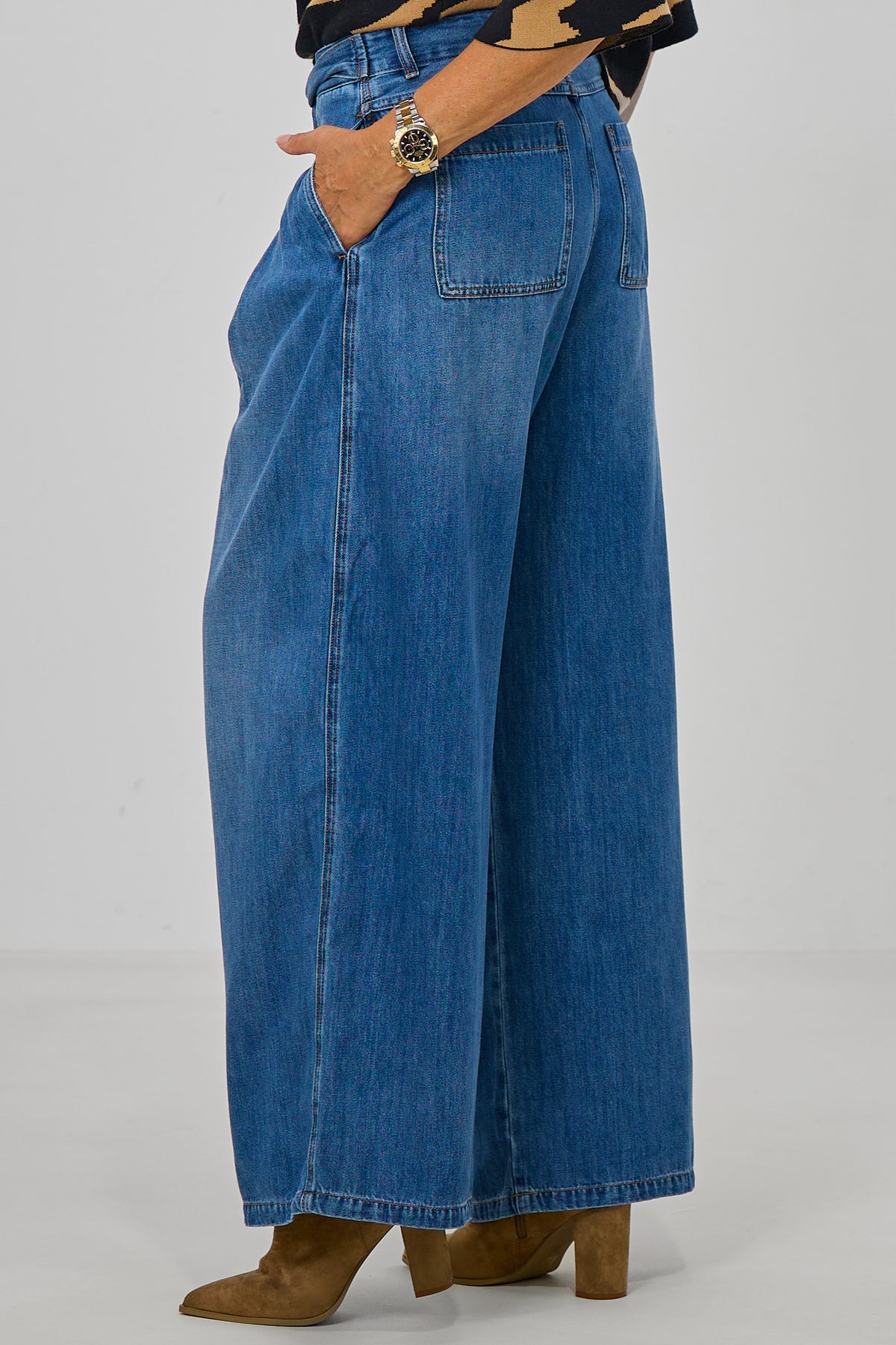Highwaist Jeans mit Bändern, denim blue