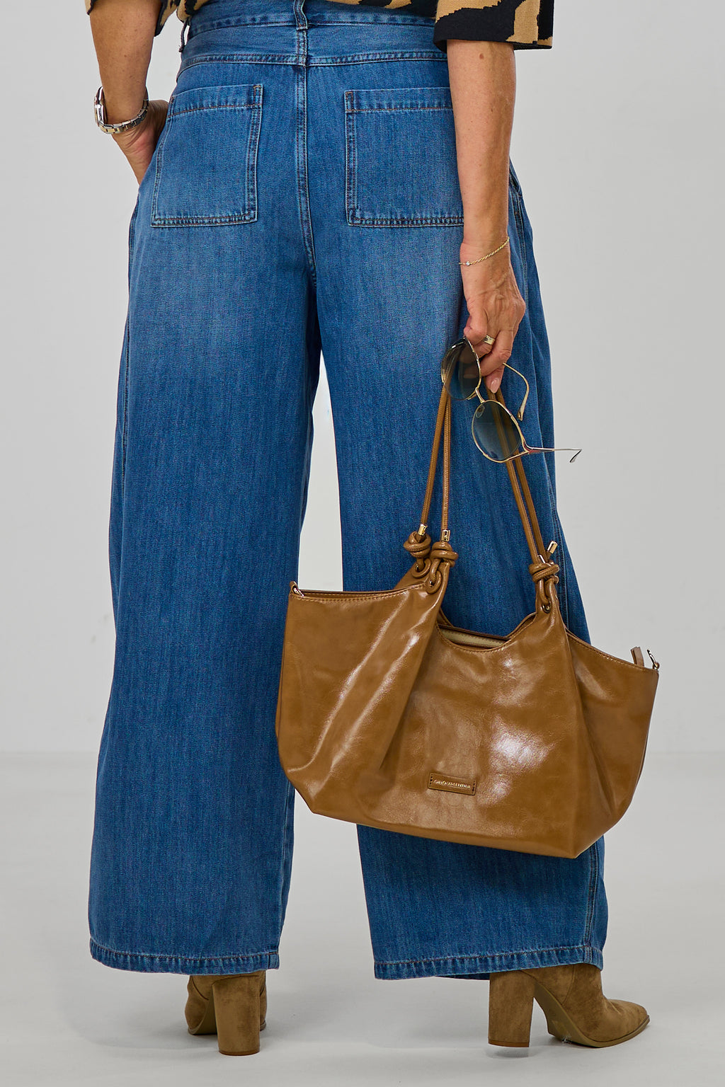 Highwaist Jeans mit Bändern, denim blue