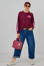 Cardigan mit "amore" Stickerei, bordeaux-rosa