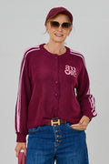 Cardigan mit "amore" Stickerei, bordeaux-rosa