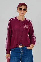 Cardigan mit "amore" Stickerei, bordeaux-rosa