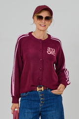 Cardigan mit "amore" Stickerei, bordeaux-rosa