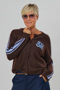 Cardigan mit "amore" Stickerei, braun-hellblau