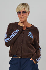 Cardigan mit "amore" Stickerei, braun-hellblau