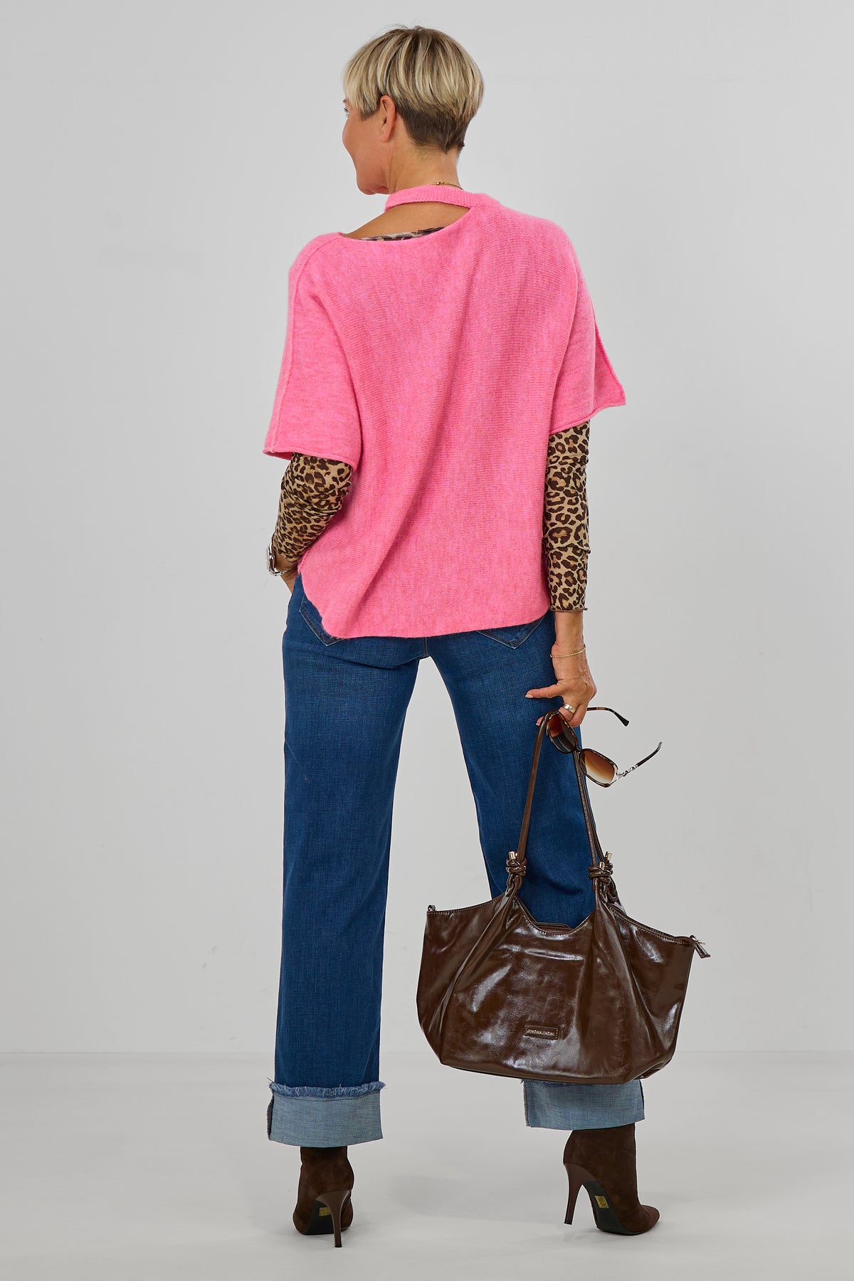 quergestrickter Pulli mit Cut-Out, pink