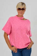 quergestrickter Pulli mit Cut-Out, pink