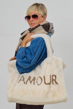 Große Felltasche AMOUR, ecru-taupe