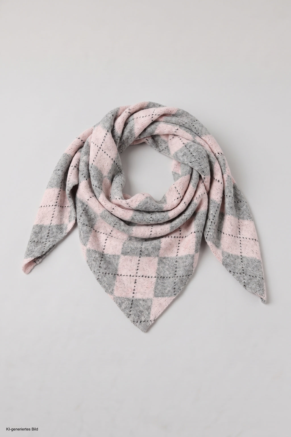 Dreiecksschal mit Rautenmuster, rosa-hellgrau