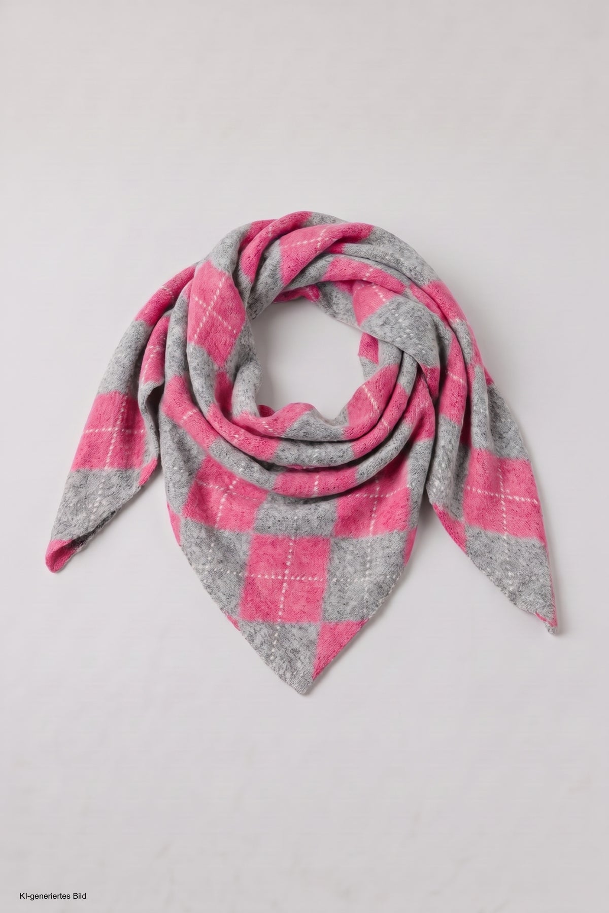 Dreiecksschal mit Rautenmuster, pink-grau