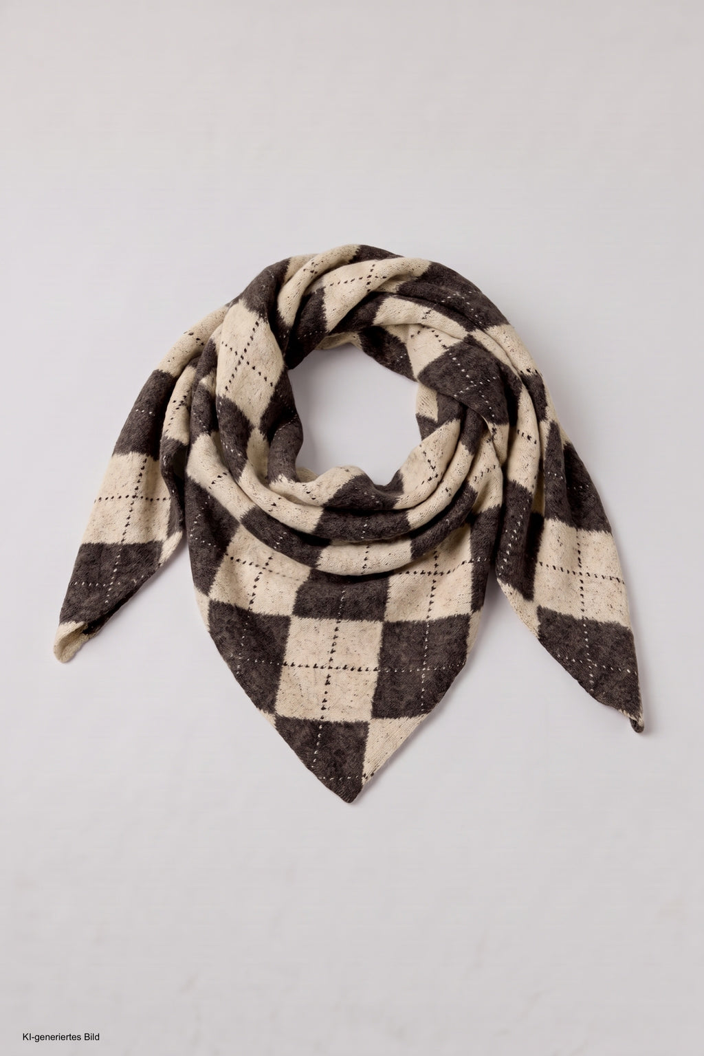 Dreiecksschal mit Rautenmuster, schokobraun-beige