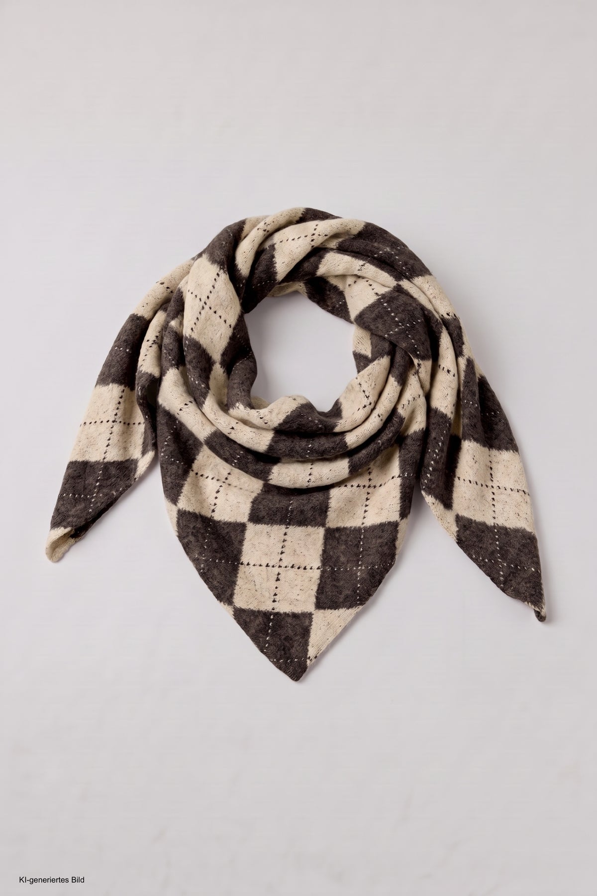 Dreiecksschal mit Rautenmuster, schokobraun-beige