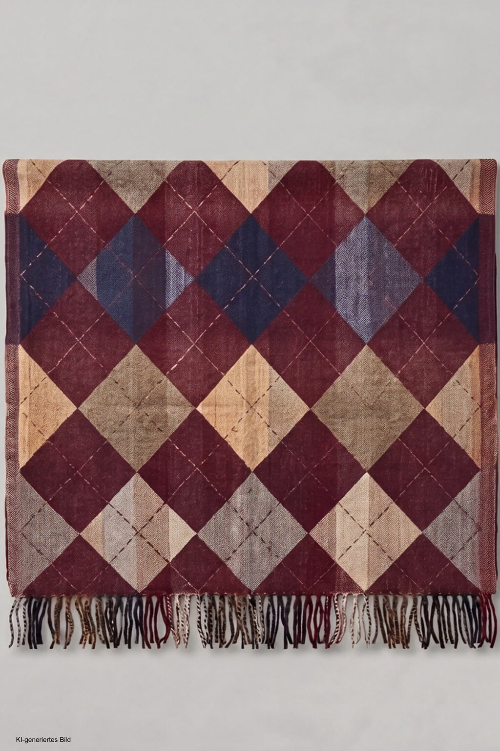 Fransenschal mit Rautenmuster, bordeaux-beige