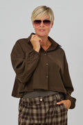 Kurze Bluse mit elastischen Bündchen, schokobraun