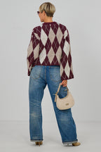 Strickpulli mit Rautenmuster, bordeaux-beige-ecru