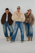 kurze Jacke mit Zottelfell, taupe