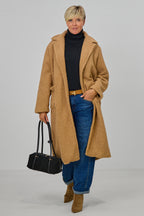 langer Teddymantel mit Revers, camel
