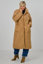 langer Teddymantel mit Revers, camel