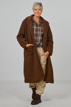 langer Teddymantel mit Revers, braun