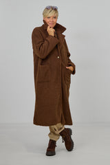 langer Teddymantel mit Revers, braun