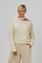 Strickpulli mit Cut-Out, creme meliert