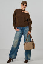 Strickpulli mit Cut-Out, schokobraun