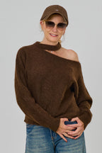 Strickpulli mit Cut-Out, schokobraun