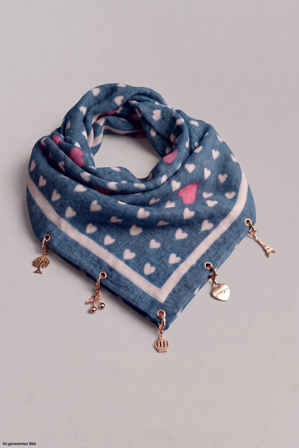 Weiches Tuch mit Charms, blau-beige-hellrosa