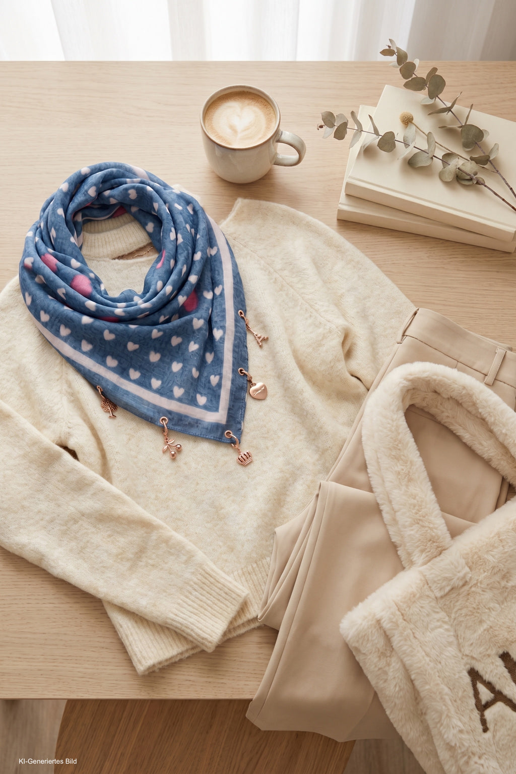 Weiches Tuch mit Charms, blau-beige-hellrosa