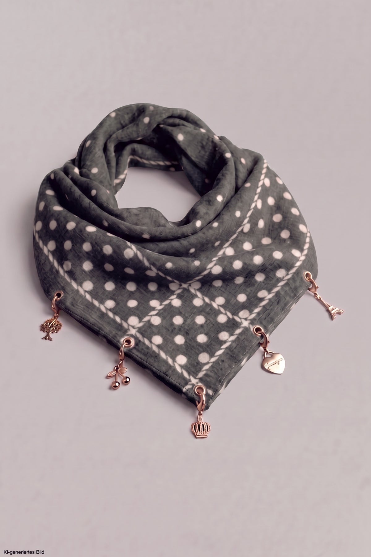 Weiches Tuch mit Charms, grau-ecru