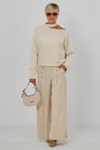 elegante Hose mit Zierknöpfen, beige
