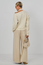 elegante Hose mit Zierknöpfen, beige