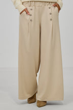 elegante Hose mit Zierknöpfen, beige