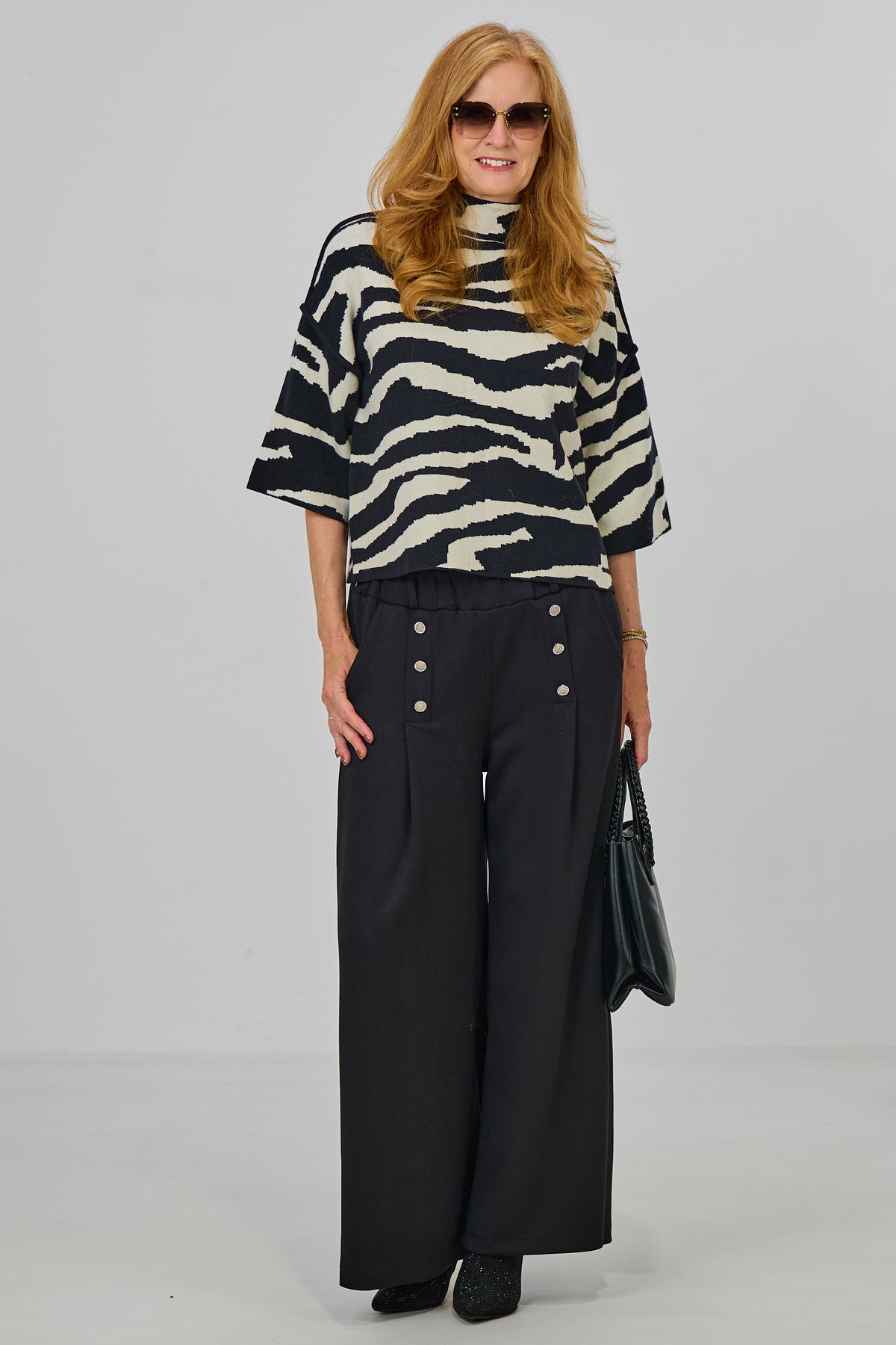 elegante Hose mit Zierknöpfen, schwarz