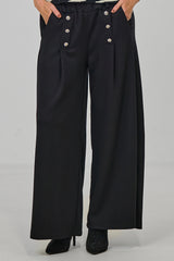 elegante Hose mit Zierknöpfen, schwarz