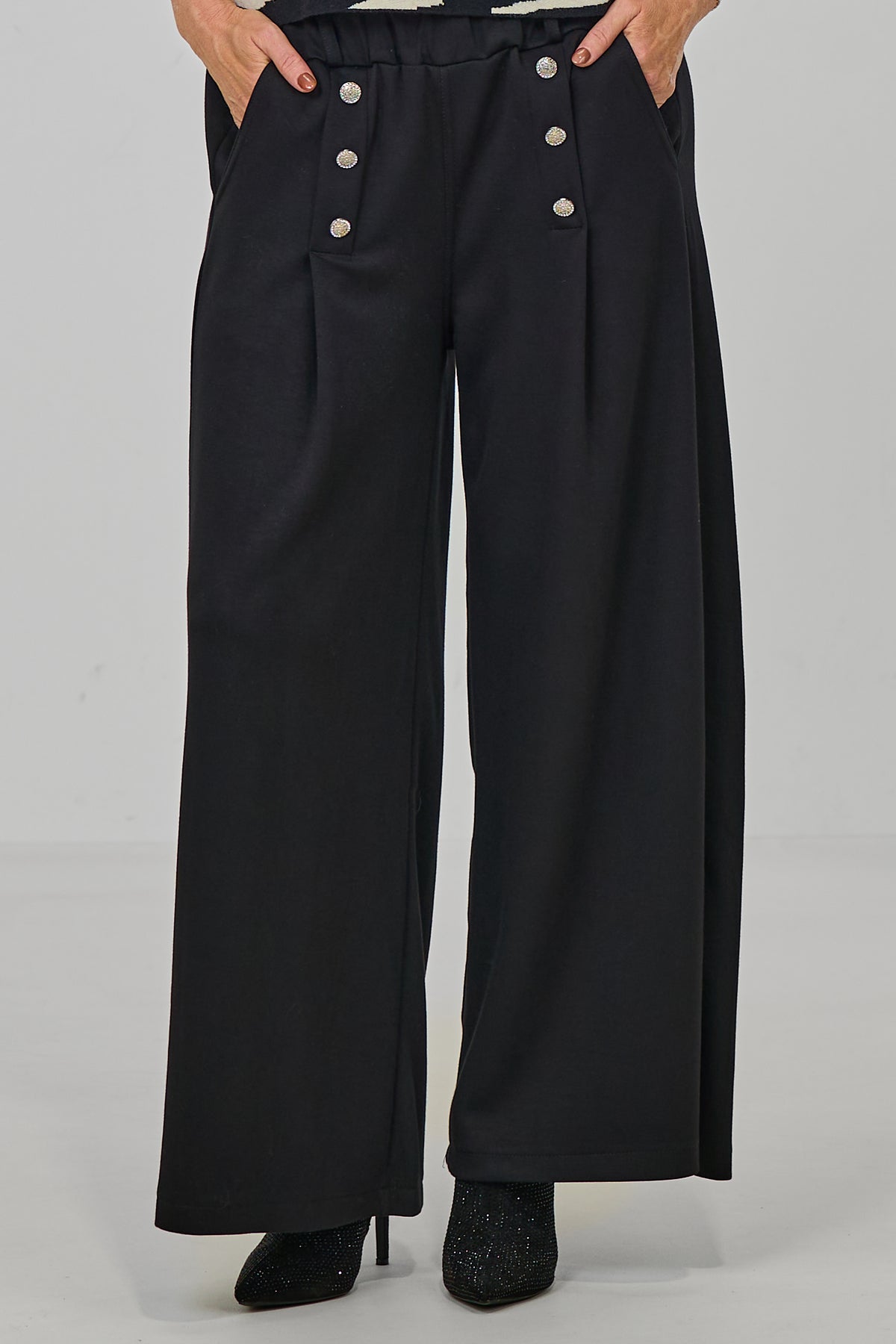 elegante Hose mit Zierknöpfen, schwarz