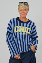 gestreifter Strickpulli CHIC , blau-gelb