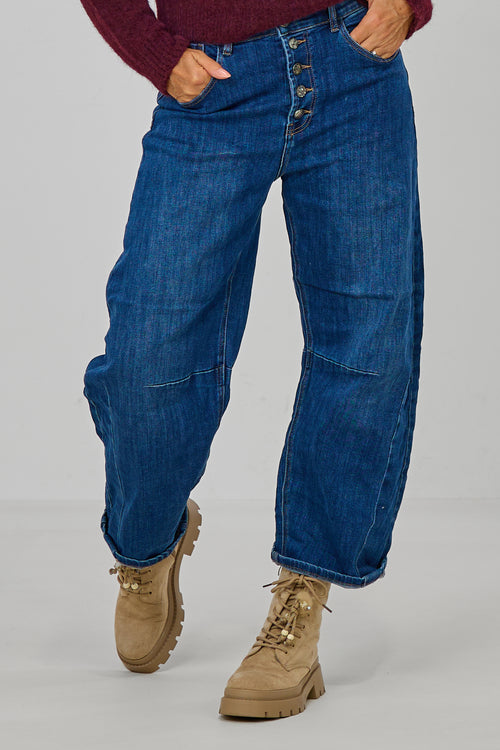 Barrel Jeans mit Zierknöpfen, denim