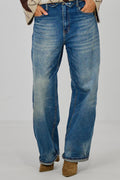 High-Waist-Jeans mit umgeschlagenem Bund, blue denim