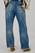 High-Waist-Jeans mit umgeschlagenem Bund, blue denim