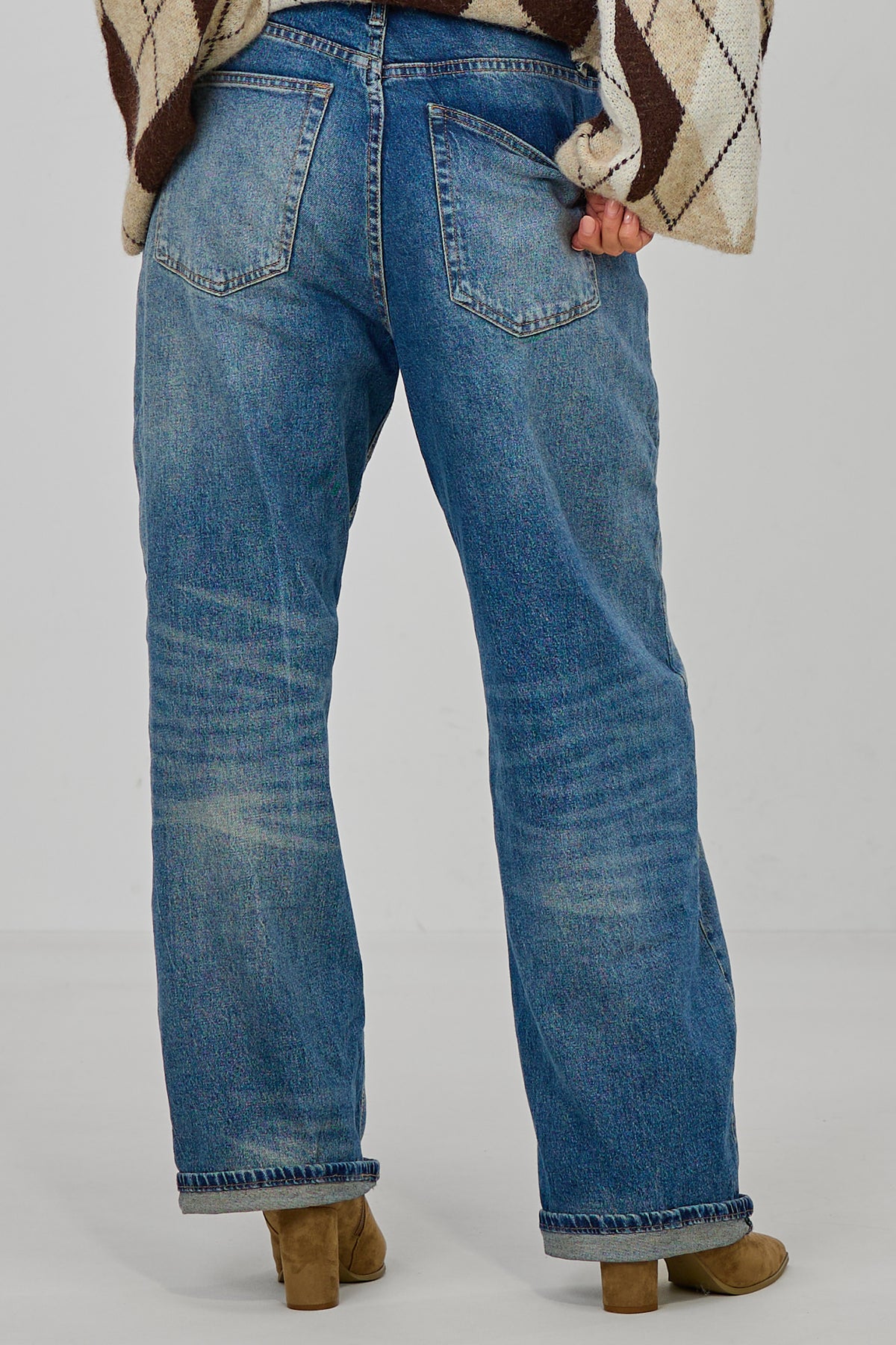 High-Waist-Jeans mit umgeschlagenem Bund, blue denim