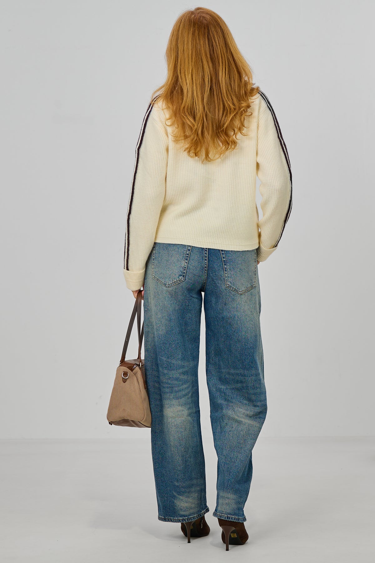 Cardigan mit Streifen auf den Ärmeln, creme-schokobraun